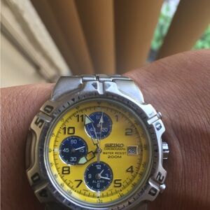 Seiko Silver and Yellow Chronograph Watch